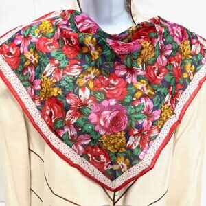 Unused Women Handkerchiefs: 17"x17" KERA &  Keuge pink red floral ,cotton made(9